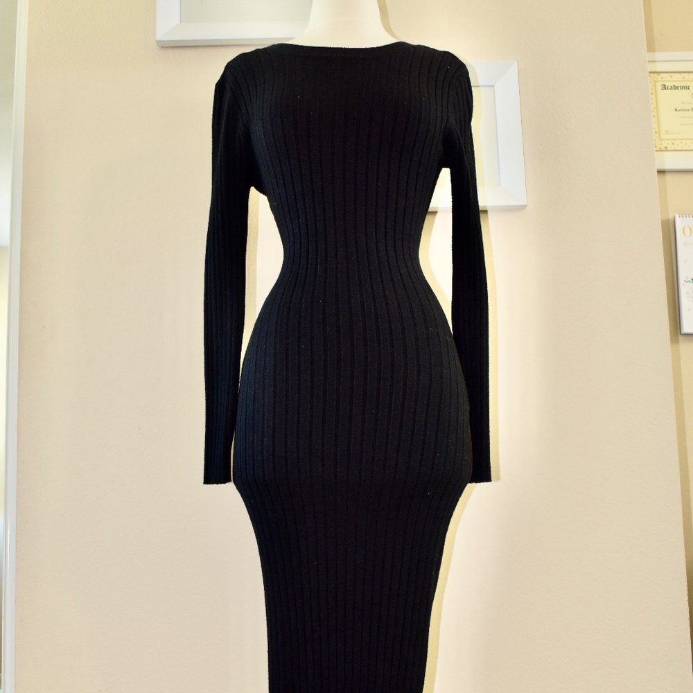 SAM EDELMAN BLACK RIBBED DRESS